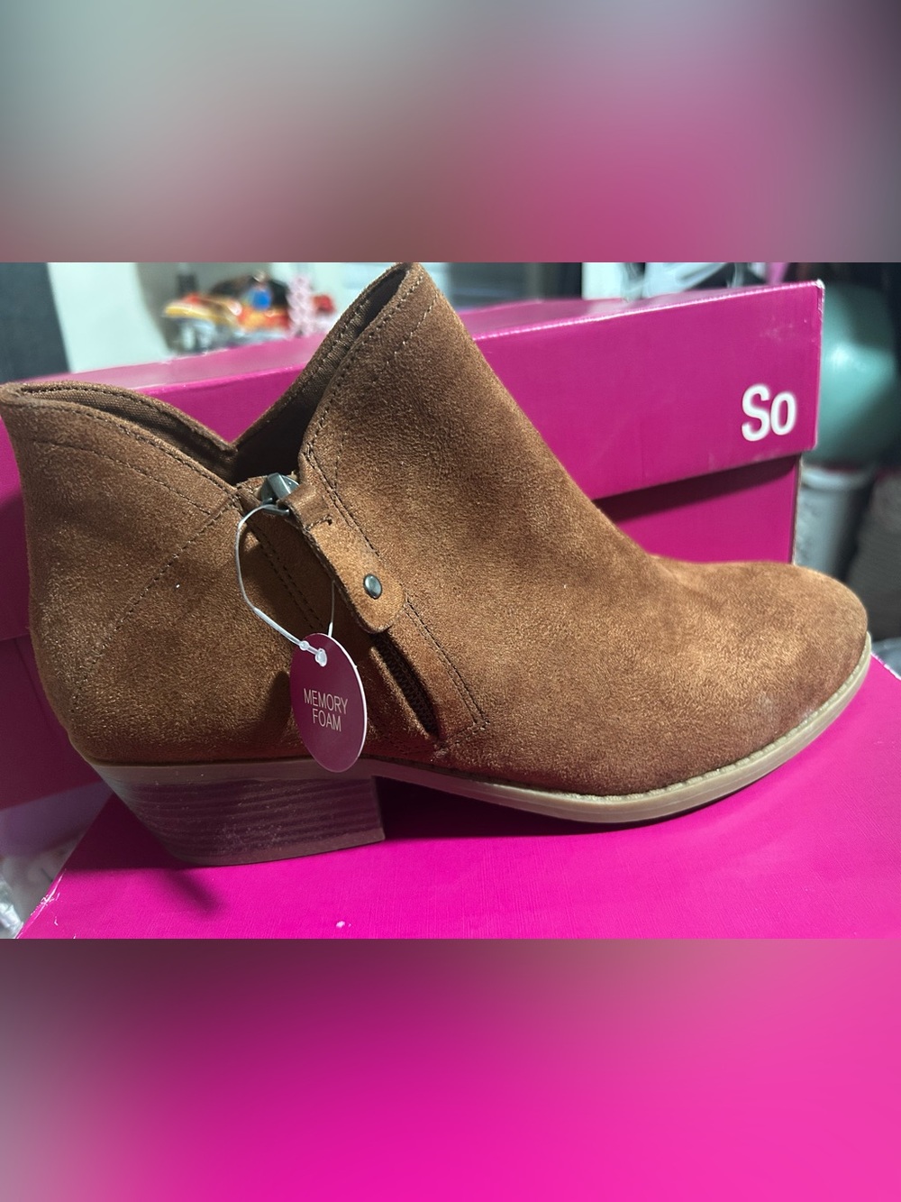 Kohl's Tan Suede Ankle Booties with Side Zip